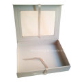 White Magnetic Paper Gift Box with Clear Window and Ribbon